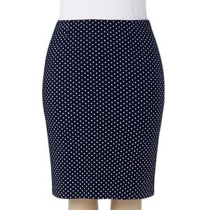 Lane Bryant Pencil Skirt Plus 18 Navy White Polka‎ Dot Stretch Preppy Tailored